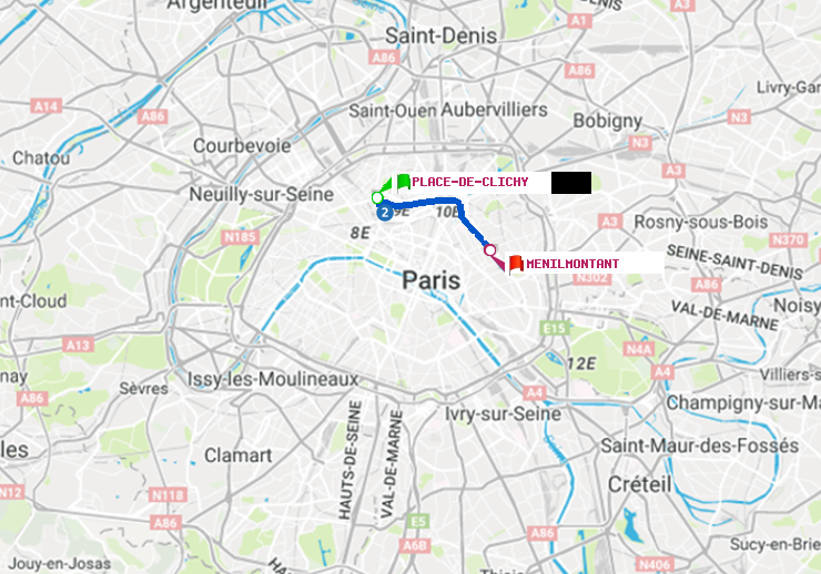 plan itinéraire ratp de Place de Clichy à Ménilmontant