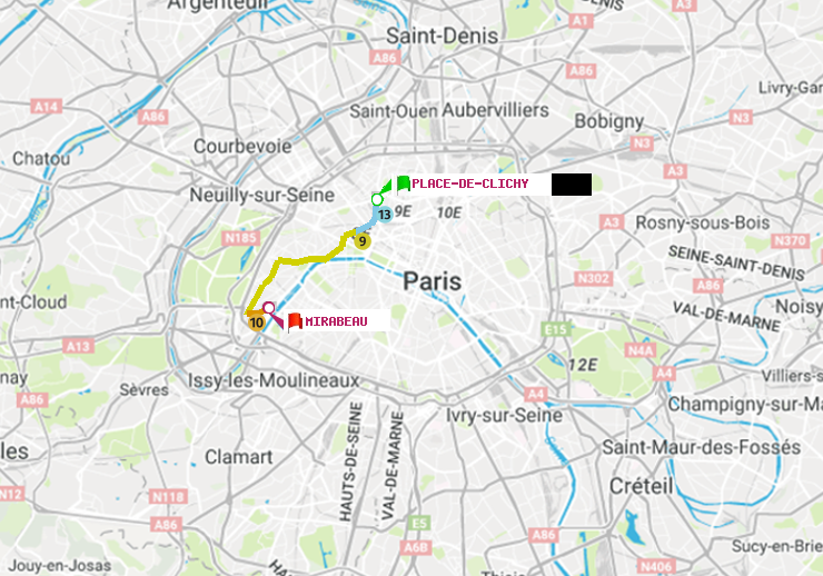 plan itinéraire ratp de Place de Clichy à Mirabeau
