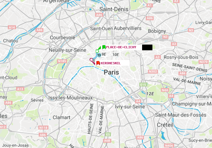 plan itinéraire ratp de Place de Clichy à Miromesnil