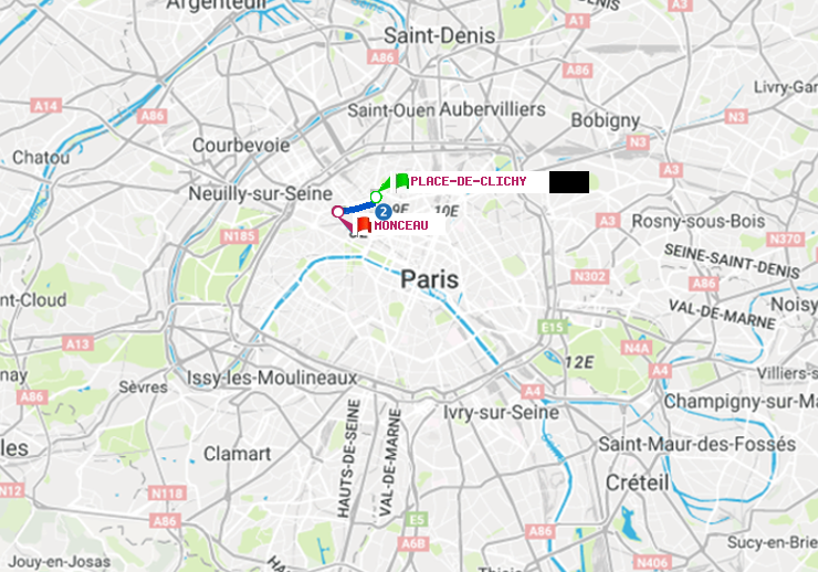 plan itinéraire ratp de Place de Clichy à Monceau