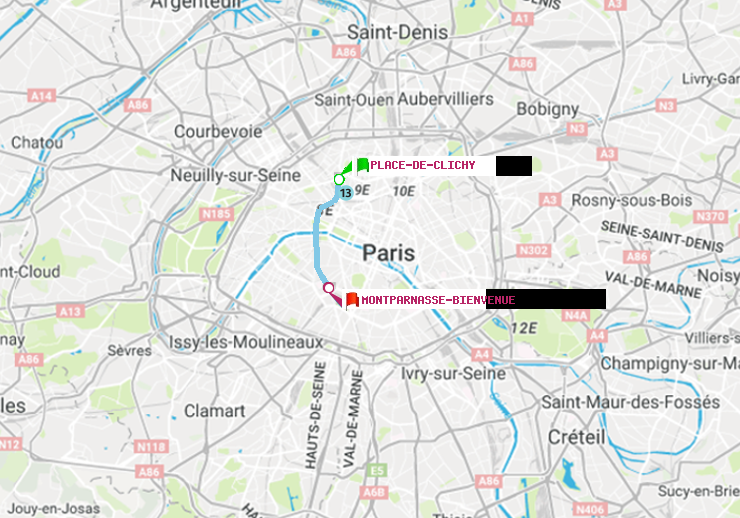 plan itinéraire ratp de Place de Clichy à Montparnasse-Bienvenue