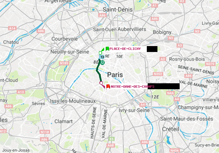 plan itinéraire ratp de Place de Clichy à Notre-Dame des Champs