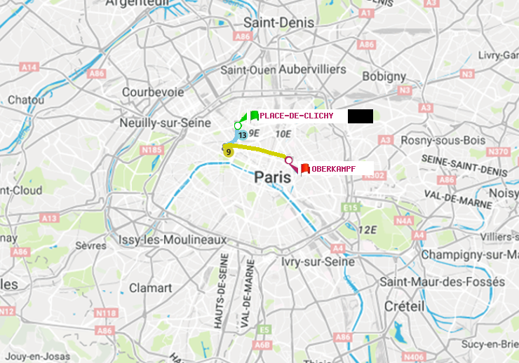 plan itinéraire ratp de Place de Clichy à Oberkampf