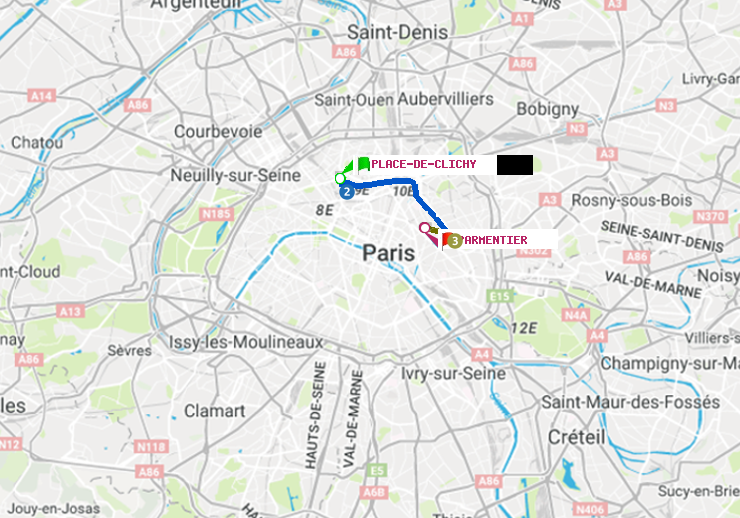plan itinéraire ratp de Place de Clichy à Parmentier