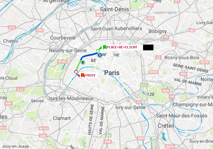 plan itinéraire ratp de Place de Clichy à Passy
