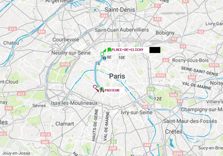 plan itinéraire ratp de Place de Clichy à Pasteur
