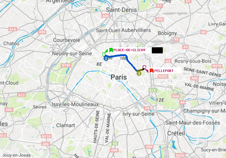 plan itinéraire ratp de Place de Clichy à Pelleport