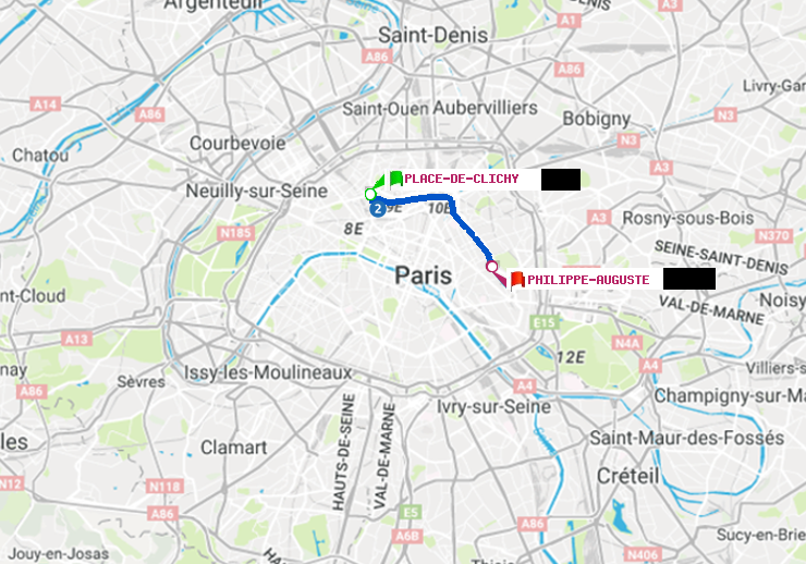 plan itinéraire ratp de Place de Clichy à Philippe Auguste