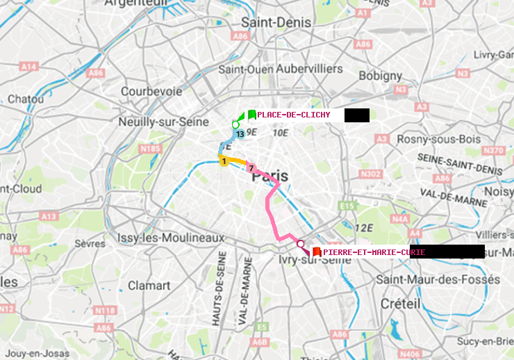 plan itinéraire ratp de Place de Clichy à Pierre et Marie Curie