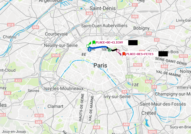 plan itinéraire ratp de Place de Clichy à Place des Fêtes