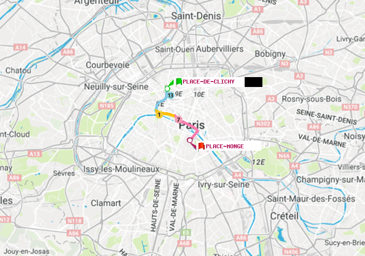 plan itinéraire ratp de Place de Clichy à Place Monge (Jardin des Plantes)