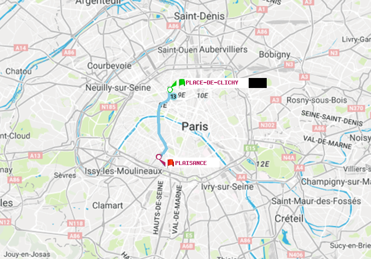 plan itinéraire ratp de Place de Clichy à Plaisance