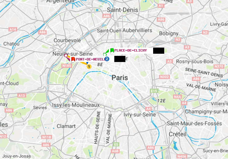 plan itinéraire ratp de Place de Clichy à Pont de Neuilly
