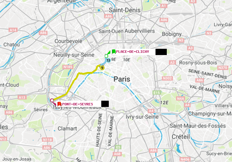 plan itinéraire ratp de Place de Clichy à Pont de Sèvres