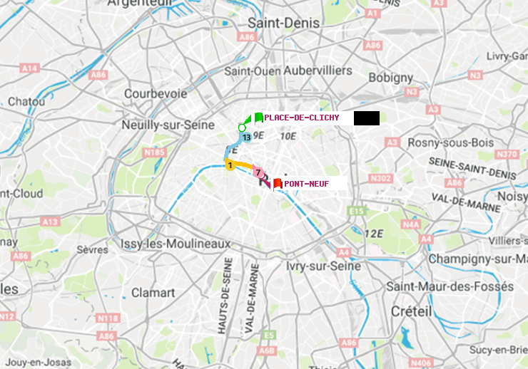 plan itinéraire ratp de Place de Clichy à Pont Neuf