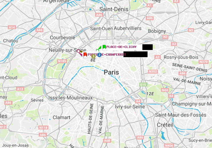 plan itinéraire ratp de Place de Clichy à Porte de Champerret