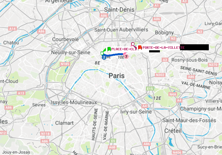 plan itinéraire ratp de Place de Clichy à Porte de la Villette