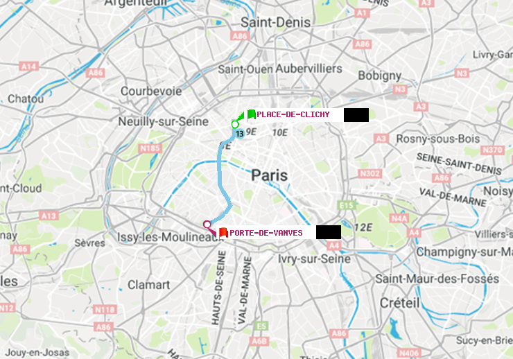plan itinéraire ratp de Place de Clichy à Porte de Vanves