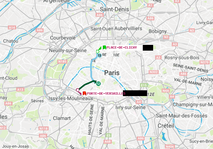 plan itinéraire ratp de Place de Clichy à Porte de Versailles