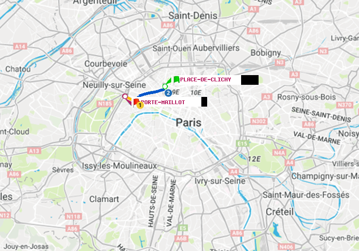 plan itinéraire ratp de Place de Clichy à Porte Maillot