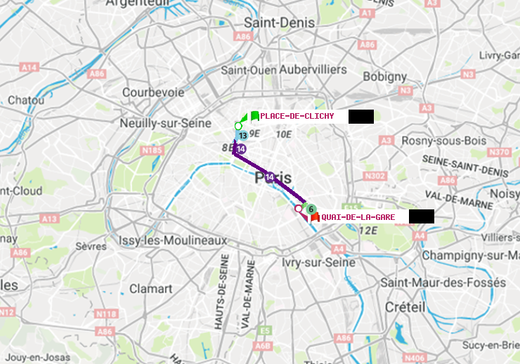 plan itinéraire ratp de Place de Clichy à Quai de la Gare