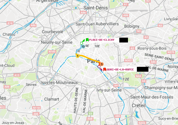 plan itinéraire ratp de Place de Clichy à Quai de la Rapée