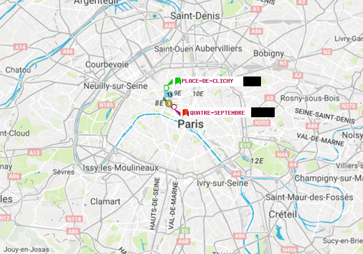 plan itinéraire ratp de Place de Clichy à Quatre Septembre