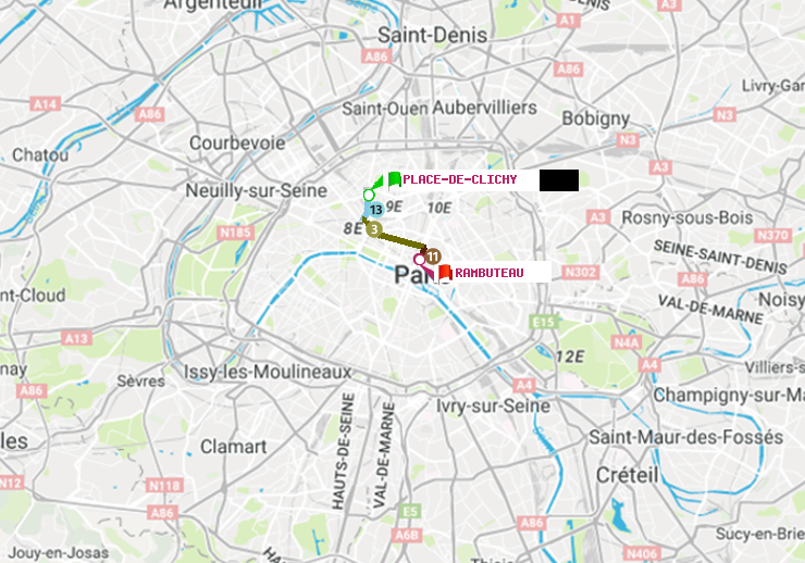 plan itinéraire ratp de Place de Clichy à Rambuteau