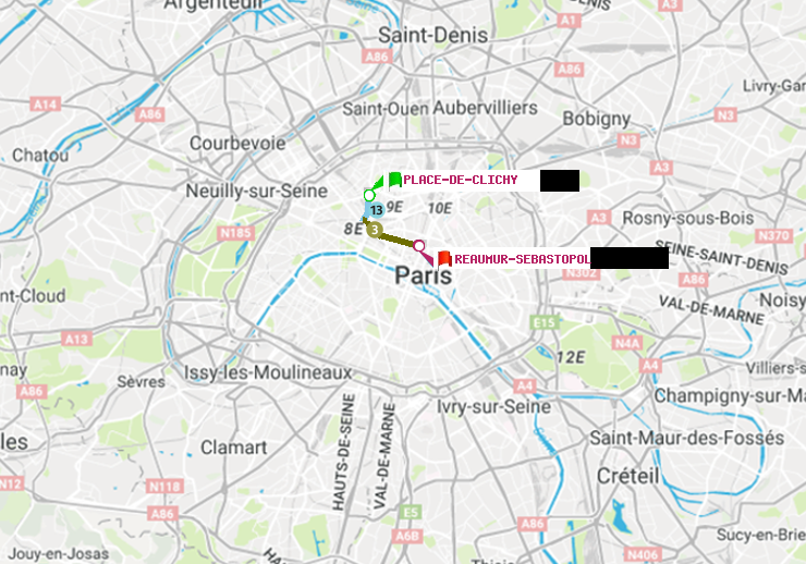 plan itinéraire ratp de Place de Clichy à Réaumur-Sébastopol