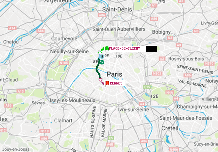 plan itinéraire ratp de Place de Clichy à Rennes