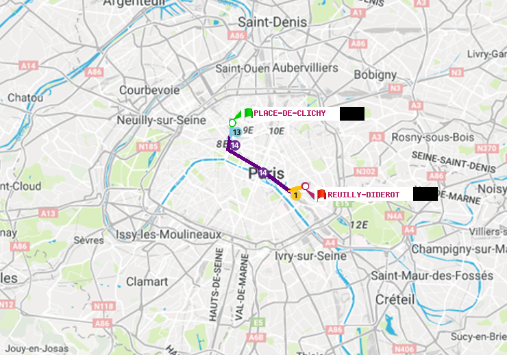 plan itinéraire ratp de Place de Clichy à Reuilly-Diderot