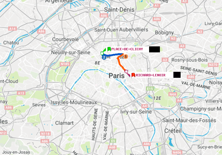 plan itinéraire ratp de Place de Clichy à Richard-Lenoir
