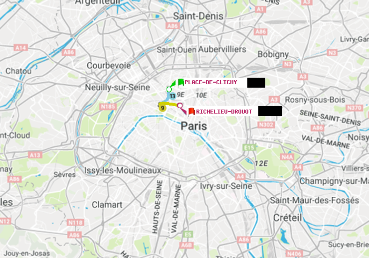 plan itinéraire ratp de Place de Clichy à Richelieu-Drouot