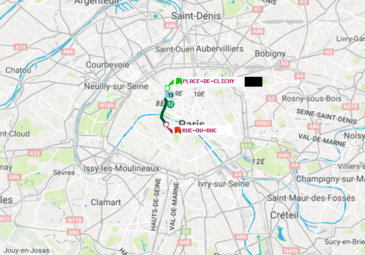 plan itinéraire ratp de Place de Clichy à Rue du Bac