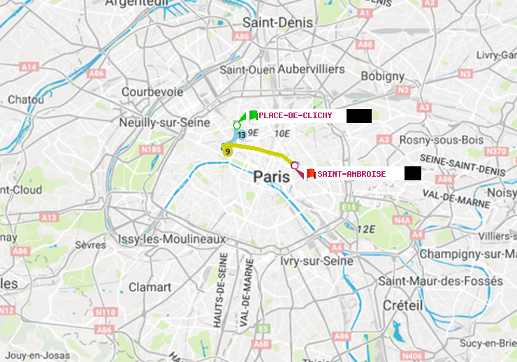 plan itinéraire ratp de Place de Clichy à Saint-Ambroise