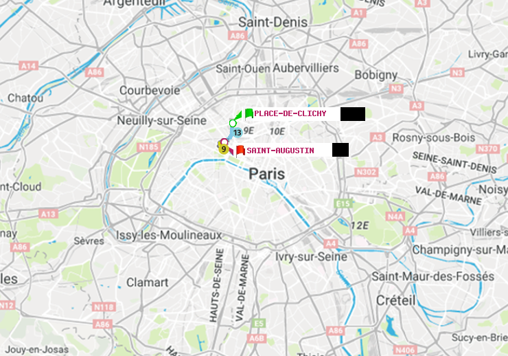plan itinéraire ratp de Place de Clichy à Saint-Augustin