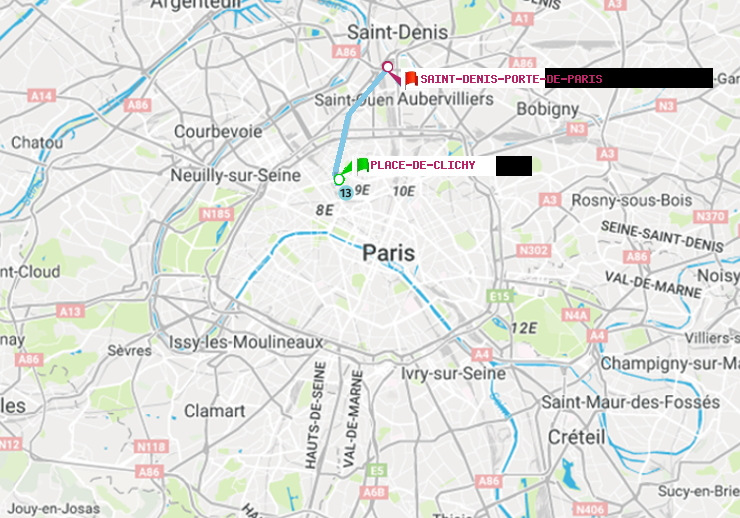 plan itinéraire ratp de Place de Clichy à Saint-Denis-Porte de Paris