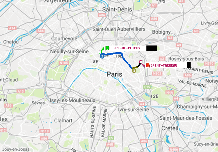 plan itinéraire ratp de Place de Clichy à Saint-Fargeau