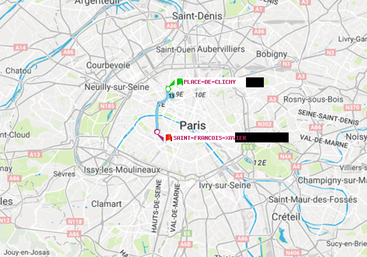 plan itinéraire ratp de Place de Clichy à Saint-Francois-Xavier