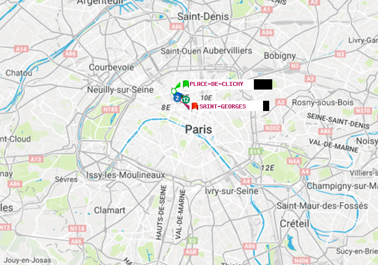 plan itinéraire ratp de Place de Clichy à Saint-Georges