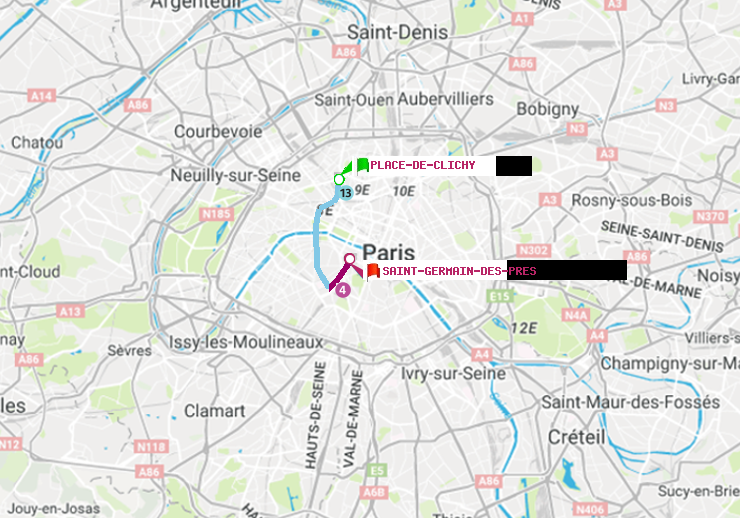plan itinéraire ratp de Place de Clichy à Saint-Germain des Prés