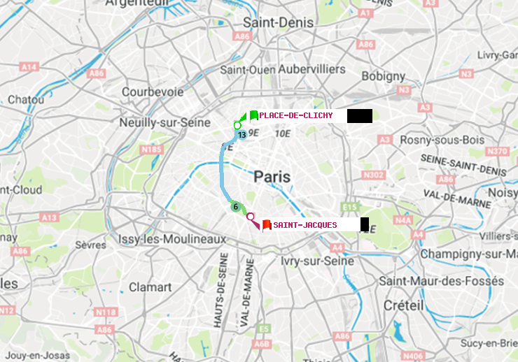 plan itinéraire ratp de Place de Clichy à Saint-Jacques