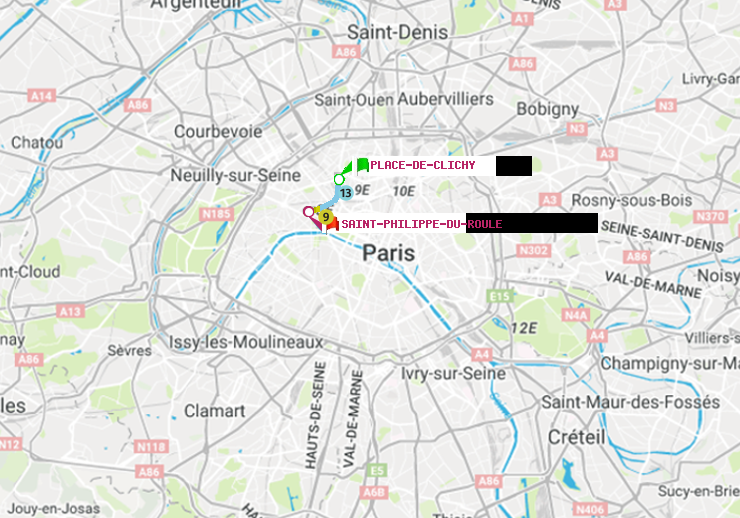 plan itinéraire ratp de Place de Clichy à Saint-Philippe du Roule