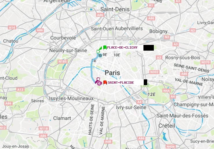 plan itinéraire ratp de Place de Clichy à Saint-Placide