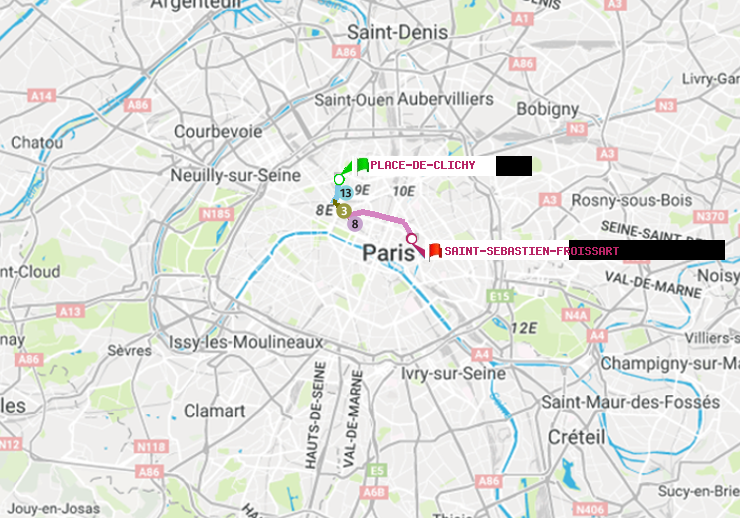 plan itinéraire ratp de Place de Clichy à Saint-Sébastien-Froissart