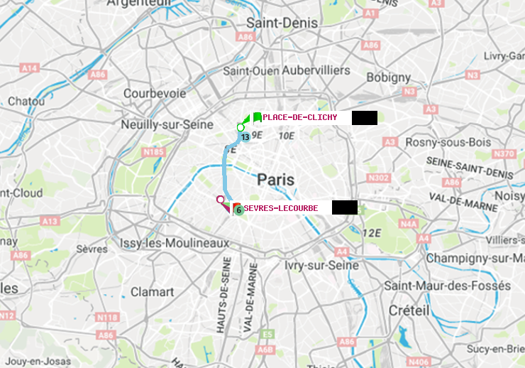 plan itinéraire ratp de Place de Clichy à Sèvres-Lecourbe