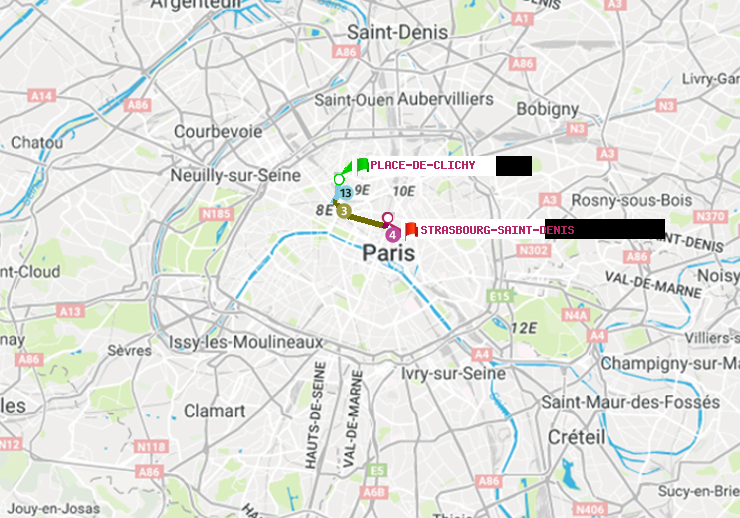 plan itinéraire ratp de Place de Clichy à Strasbourg-Saint-Denis