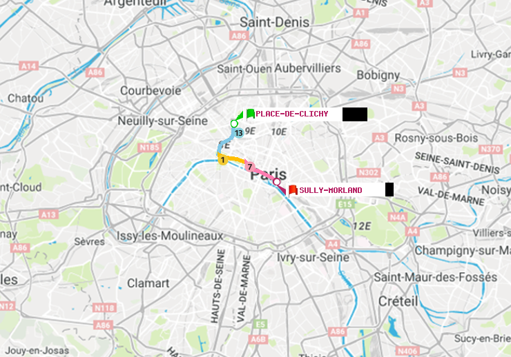 plan itinéraire ratp de Place de Clichy à Sully-Morland