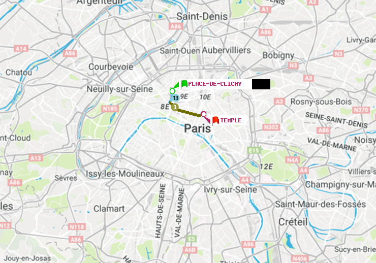 plan itinéraire ratp de Place de Clichy à Temple