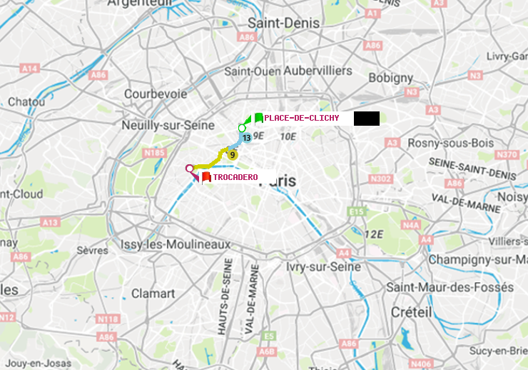plan itinéraire ratp de Place de Clichy à Trocadéro